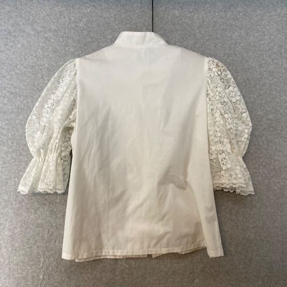 Vintage Pitchfork Brand Medium Squaredancing Blouse White Lace Sleeves Button up - Picture 4 of 5